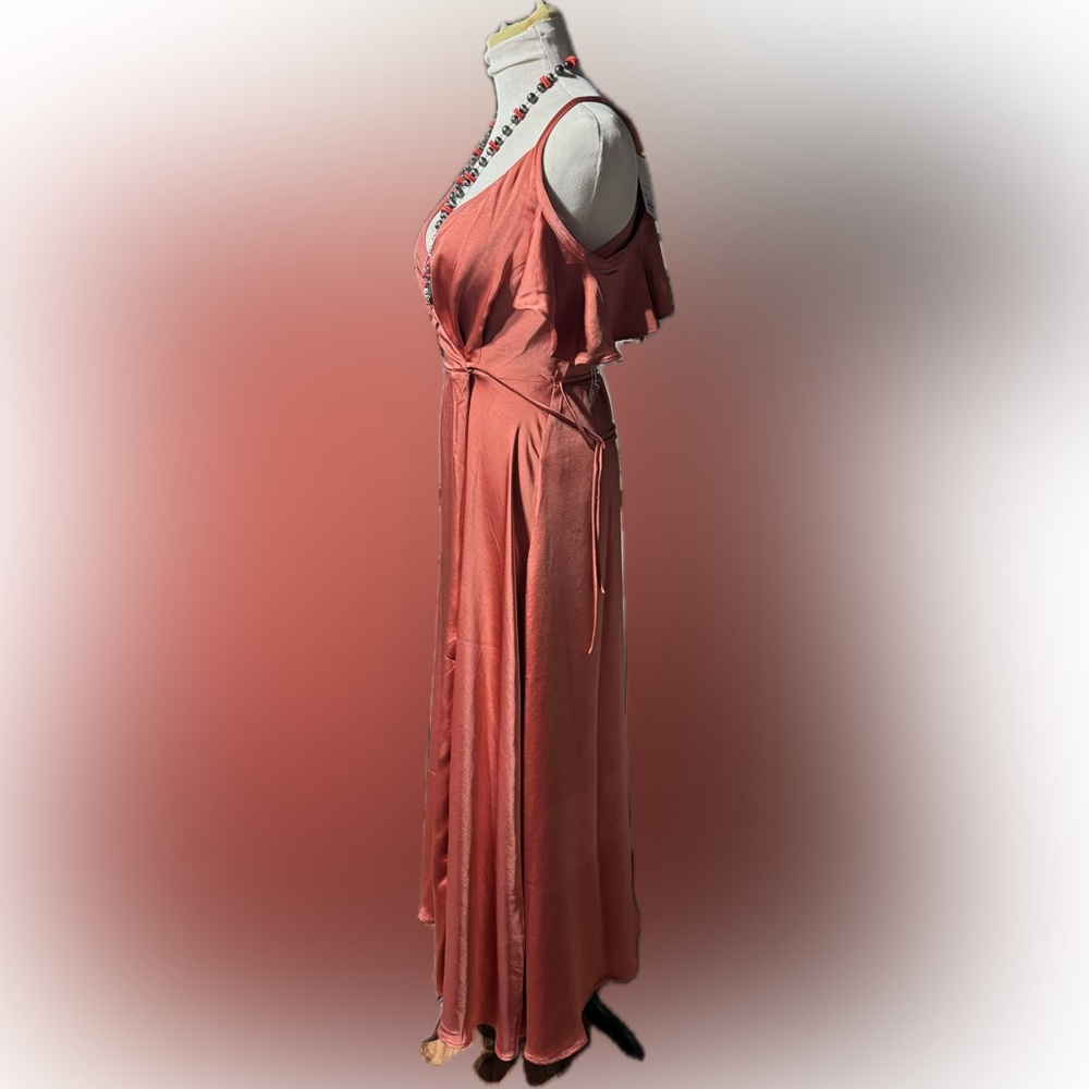 Nine West Coral Cold-Shoulder Wrap Maxi Dress